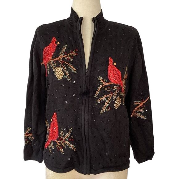 Vintage Heirloom Collectibles Christmas Sweater Women’s XL Cardinal Birds Sequin - Picture 1 of 8
